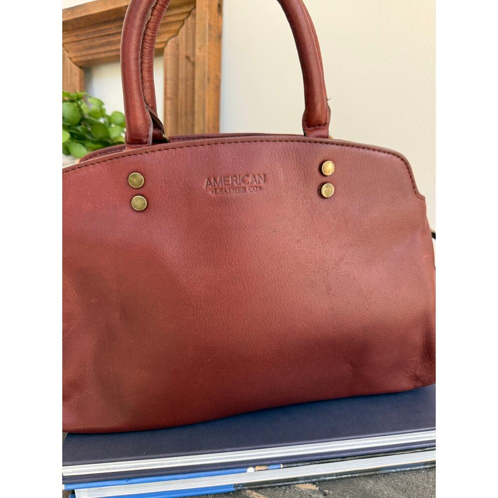 American Leather Co Burgundy Leather Satchel Crossbody Bag - Picture 2 of 14